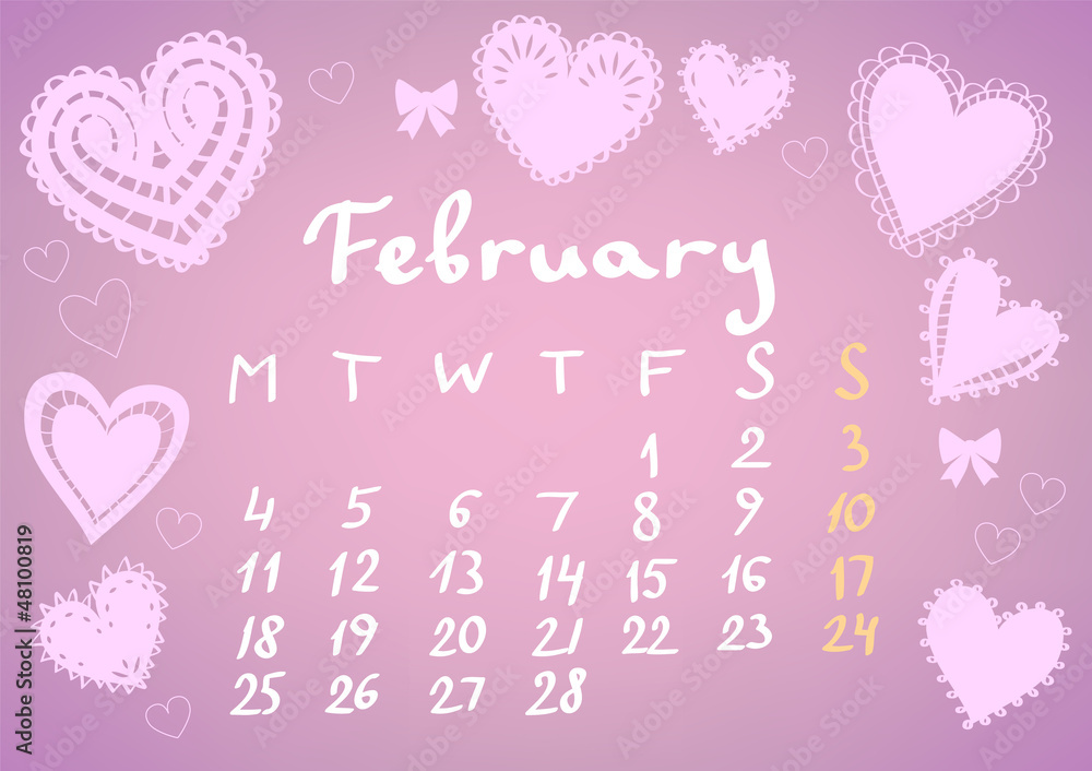 February 2013 calendar sheet, vector