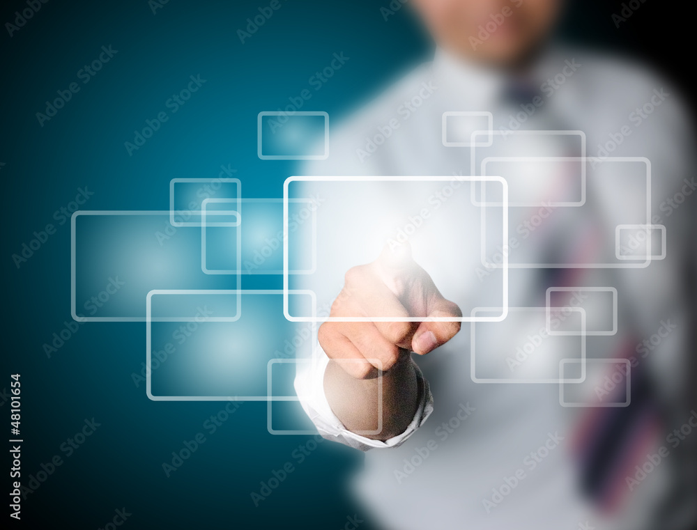 Business man touching modern digital technology Business man touching modern digital technology