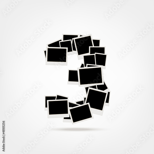 Number three made from photo frames, insert your photos