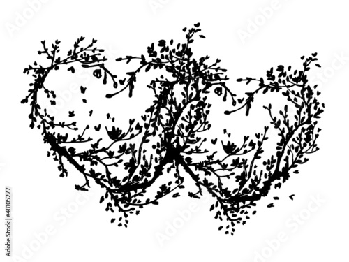 Two hearts made from sakura tree for your design