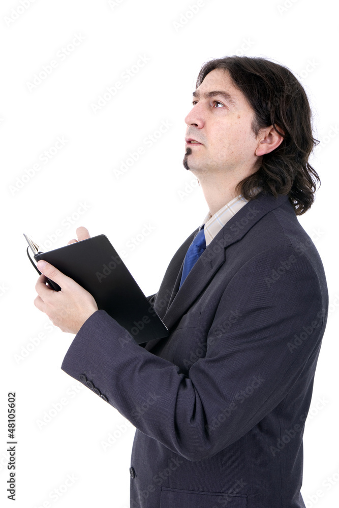 business man with notebook in white background