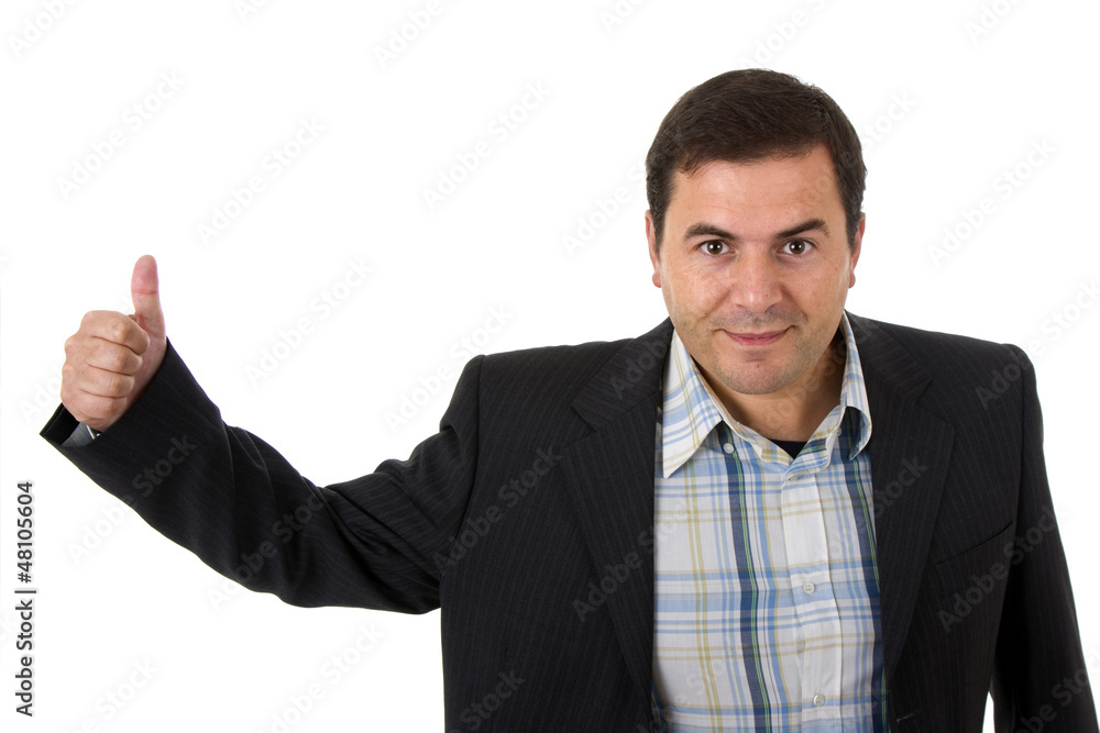 businessman smiling doing the ok sign over a white background businessman smiling doing the ok sign over a white background