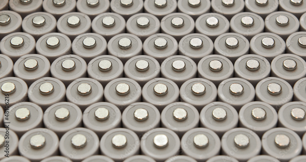 Several AA batteries in perspective closeup view Several AA batteries in perspective closeup view