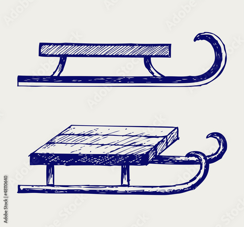 Wooden sled. Doodle style