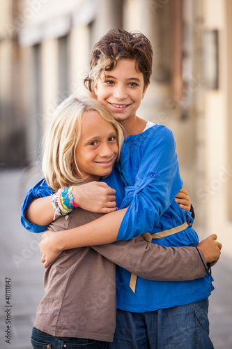Little Boy and Girl Embraced