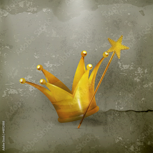 Magic wand and crown, old-style