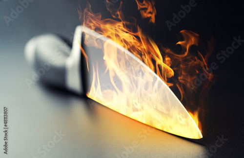 Burning professional kitchen knife