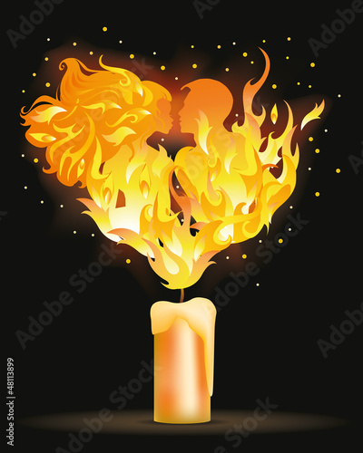 Two fire  lovers kissing, vector illustration