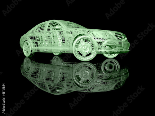 3D Car model on black background with reflection © PhotoStocker