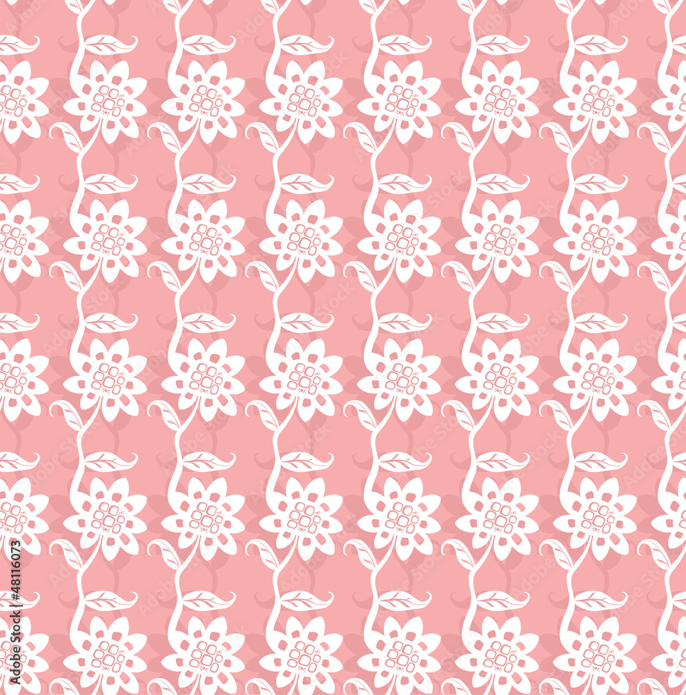 Pink seamless pattern with cute flowers.