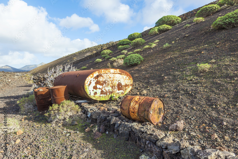old tank in volcanic landscape old tank in volcanic landscape