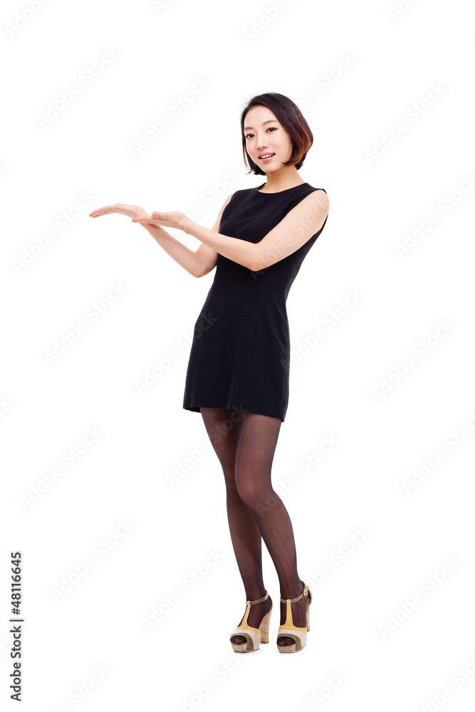 Asian business woman indicate blank space Asian business woman indicate blank space