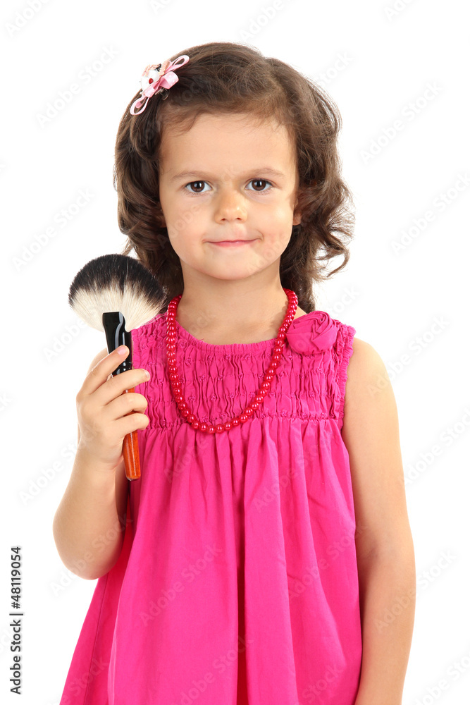beautiful little girl doing makeup isolated on white beautiful little girl doing makeup isolated on white