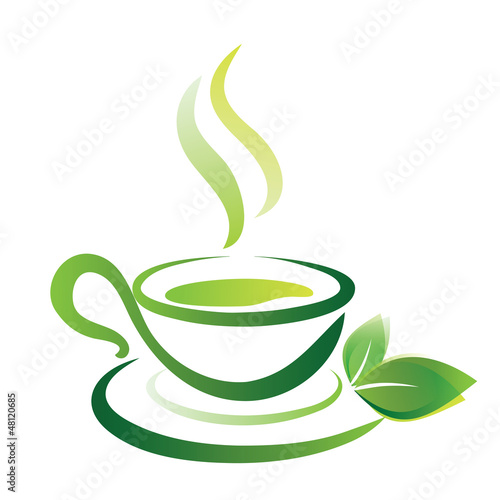 vector sketch of green tea cup, icon