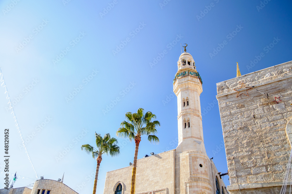 Mosque of Omar on the blue sky background, Bethlehem