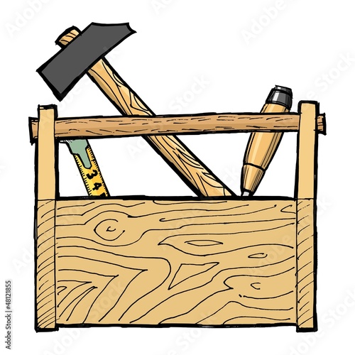 hand drawn, cartoon, vector illustration of toolbox