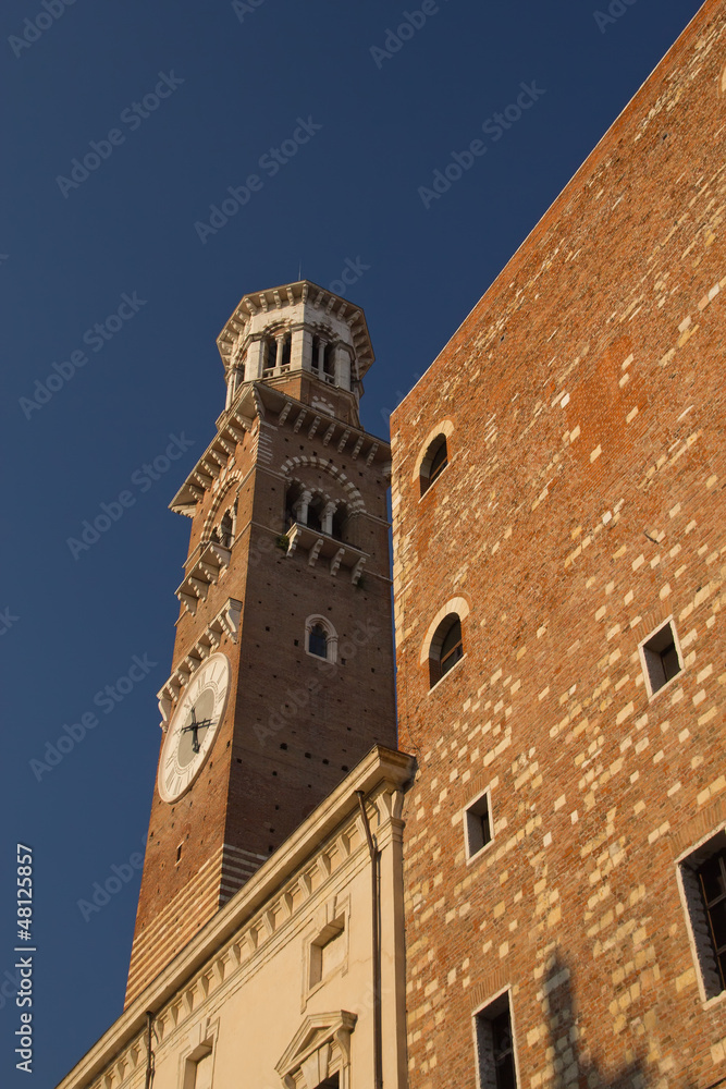 84 m high tower Torre dei Lamberti in Verona (Italy)