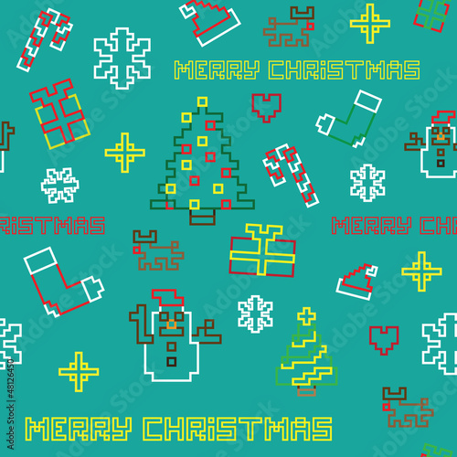 seamless retro pixel game Christmas vector pattern