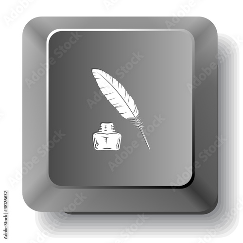 Feather and ink bottle. Vector computer key.