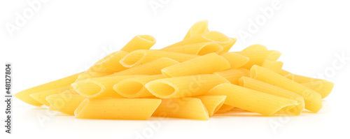 Penne pasta from side isolated on white background