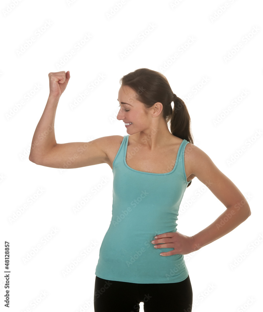 Fototapeta premium Frau zeigt Muskeln