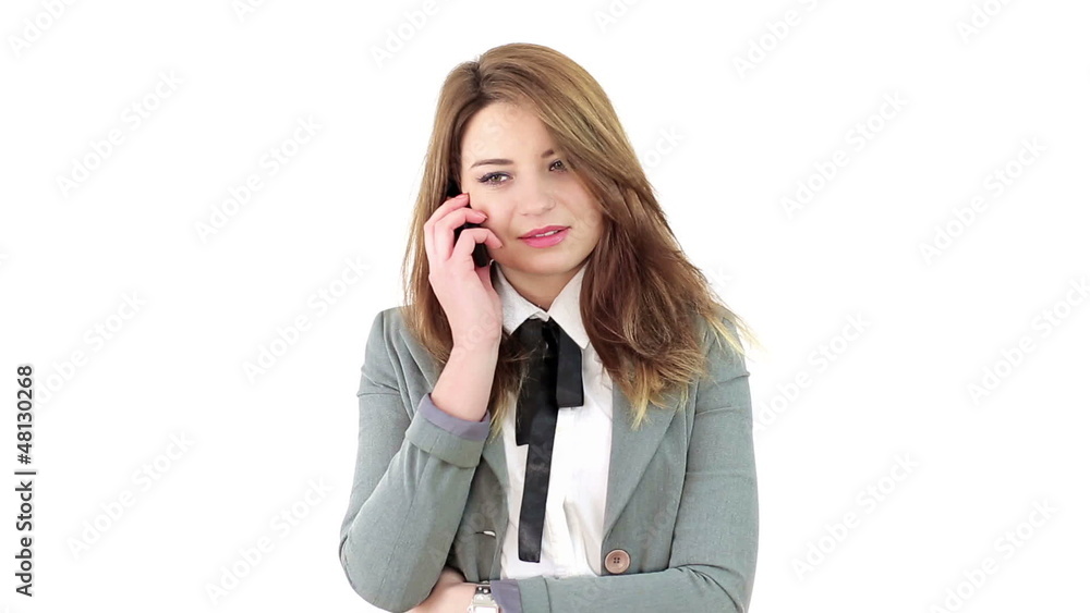 Young businesswoman with cellphone isolated Young businesswoman with cellphone isolated