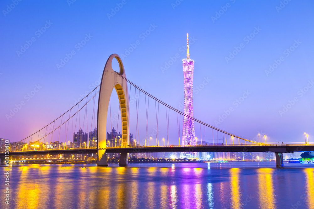 Guangzhou bridge at night in China