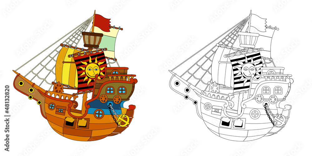 The coloring page - pirate ship