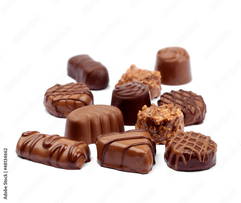 Chocolate assortment on white