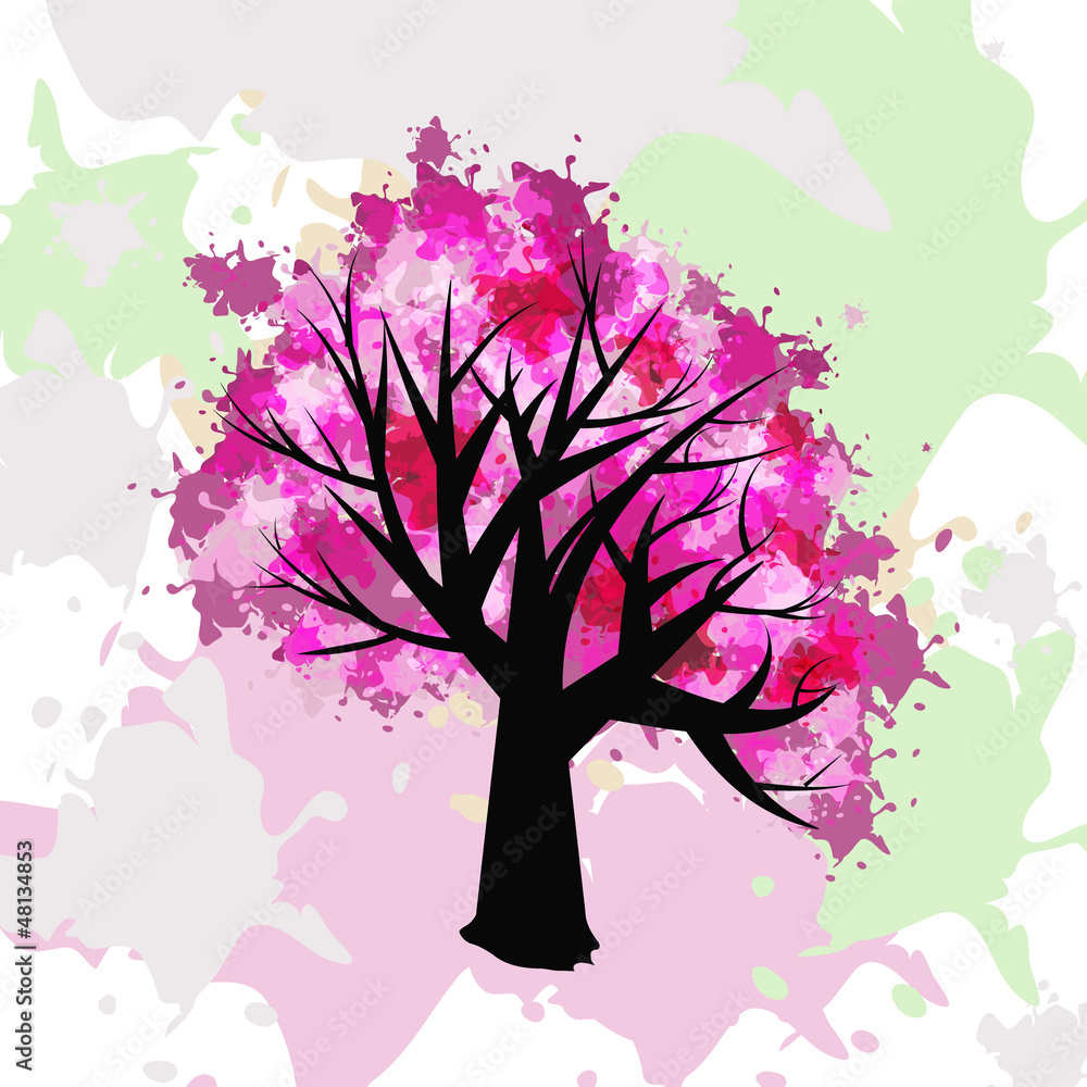 Flowering tree grunge illustration
