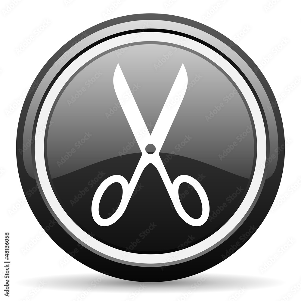 scissors black glossy icon on white background scissors black glossy icon on white background