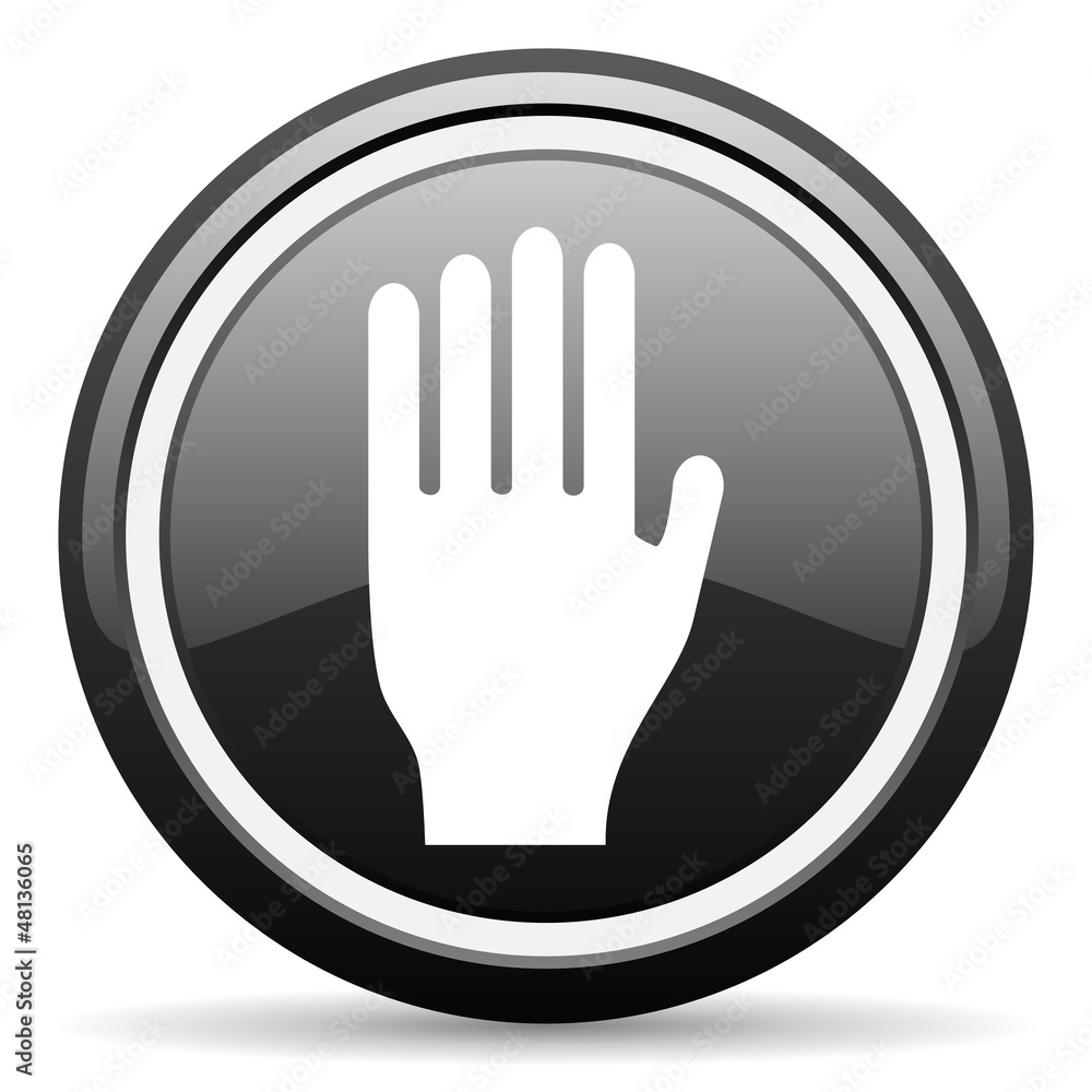 stop black glossy icon on white background stop black glossy icon on white background