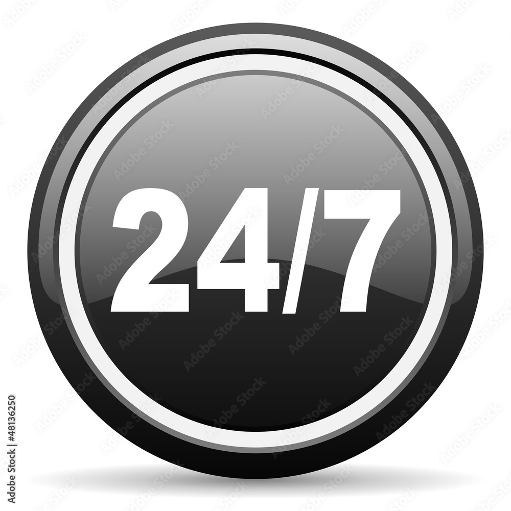 24/7 black glossy icon on white background 24/7 black glossy icon on white background