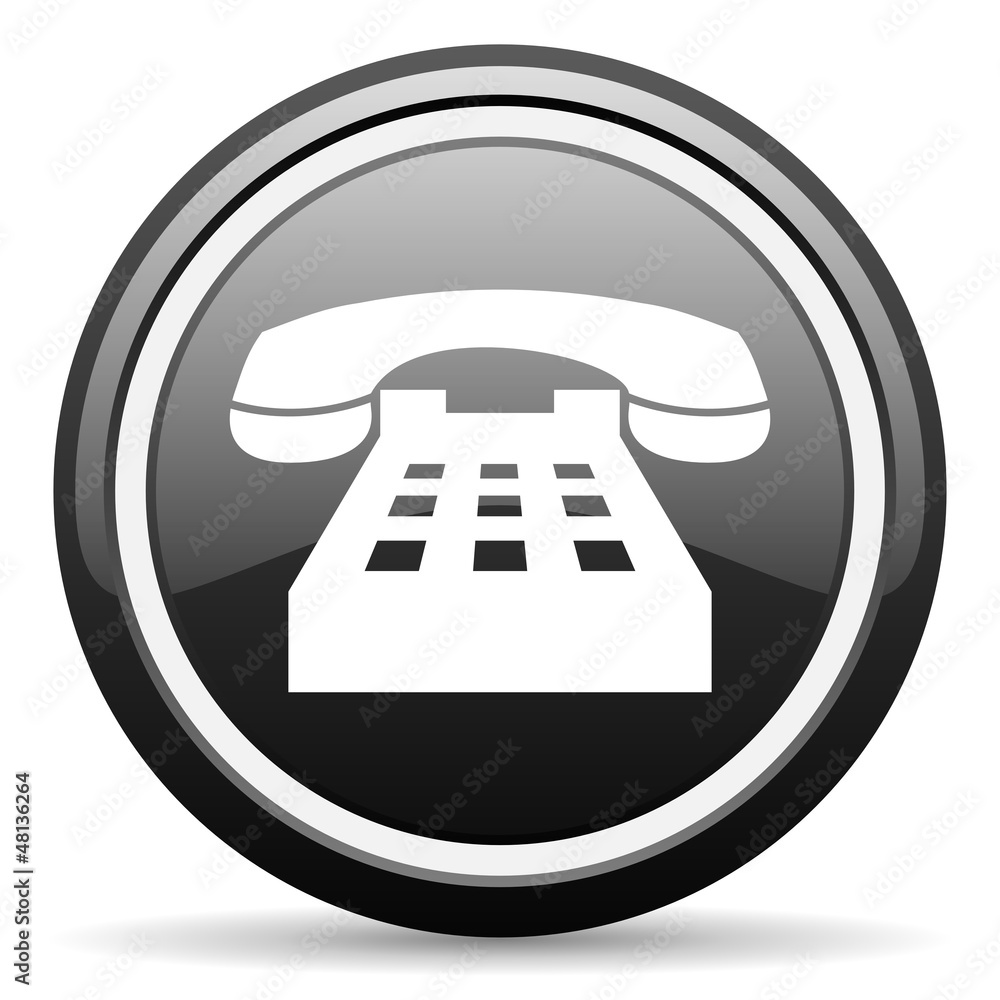 phone black glossy icon on white background phone black glossy icon on white background