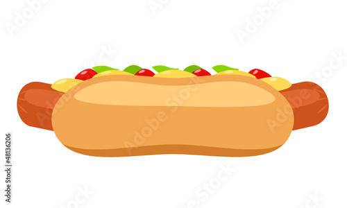 Illustration of hot dog with ketchup and mustard