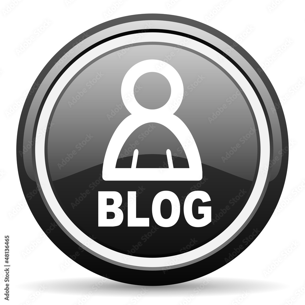 blog black glossy icon on white background blog black glossy icon on white background