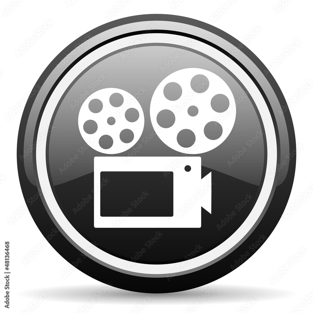 cinema black glossy icon on white background