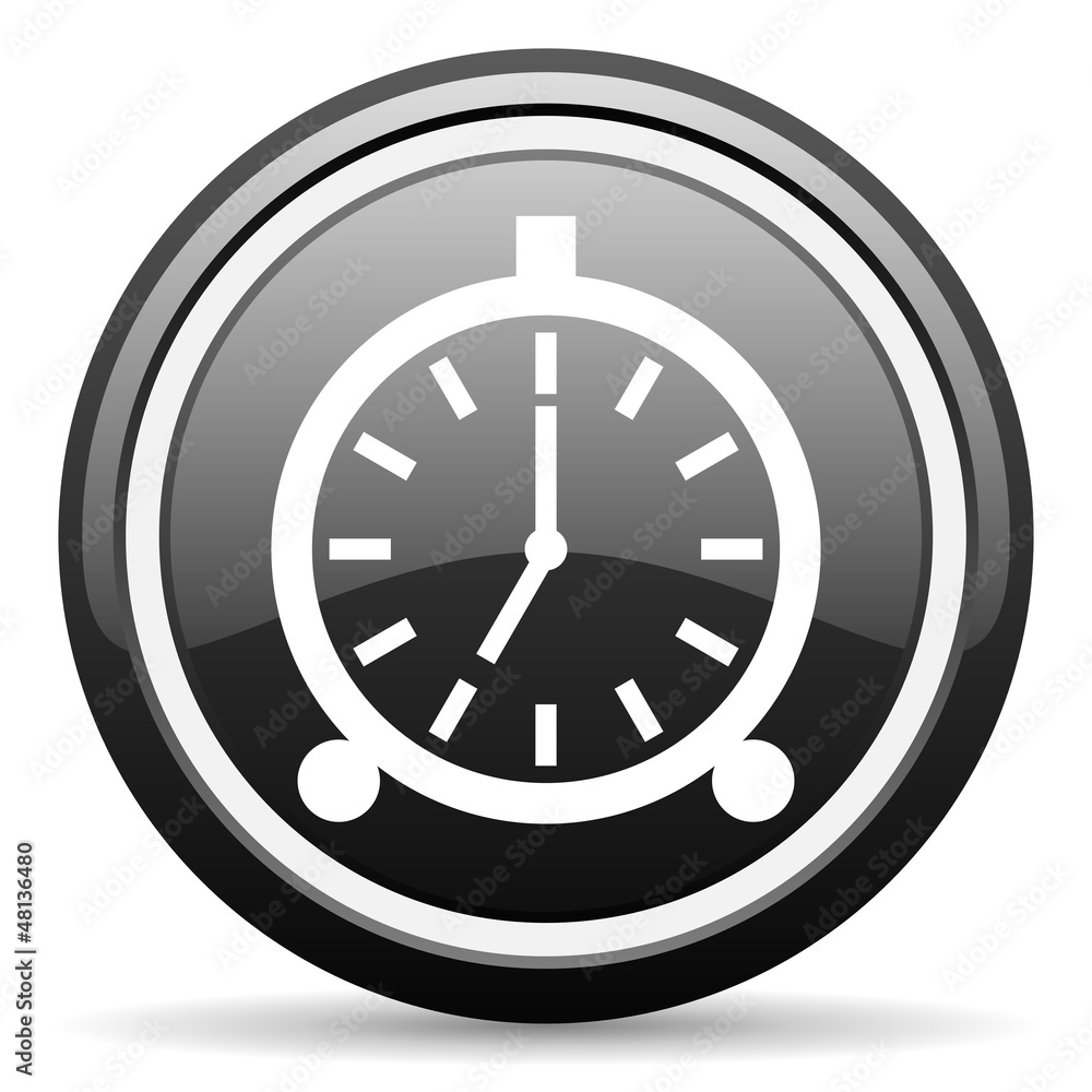 alarm clock black glossy icon on white background alarm clock black glossy icon on white background