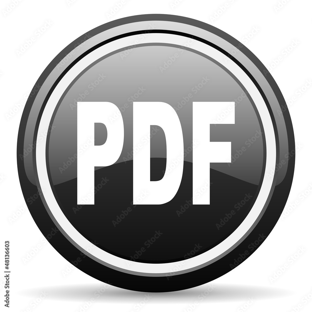 pdf black glossy icon on white background pdf black glossy icon on white background