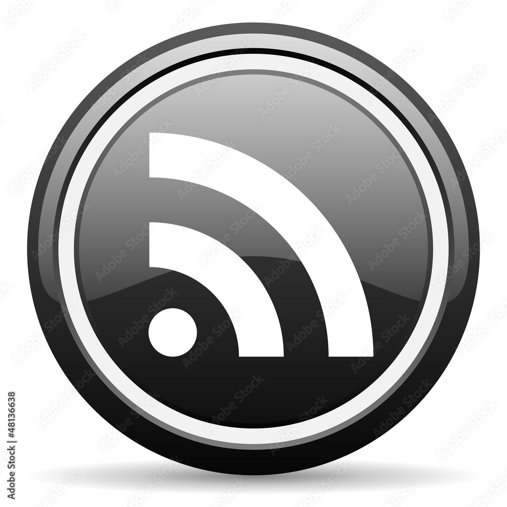 rss black glossy icon on white background rss black glossy icon on white background
