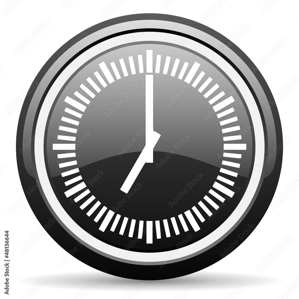 clock black glossy icon on white background