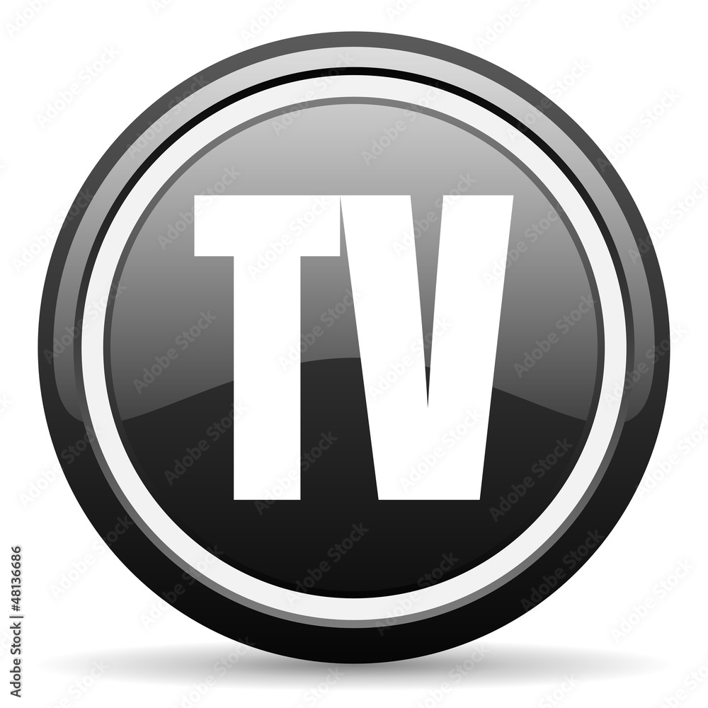 tv black glossy icon on white background tv black glossy icon on white background