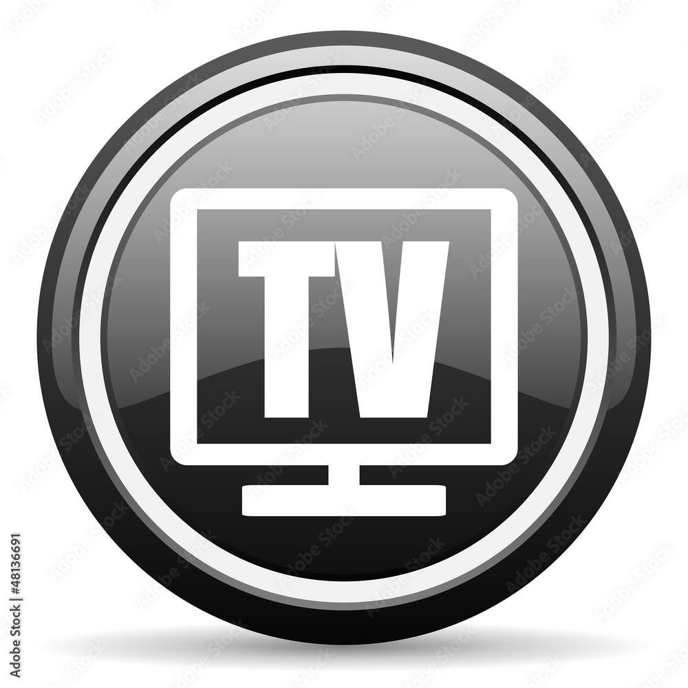 tv black glossy icon on white background tv black glossy icon on white background