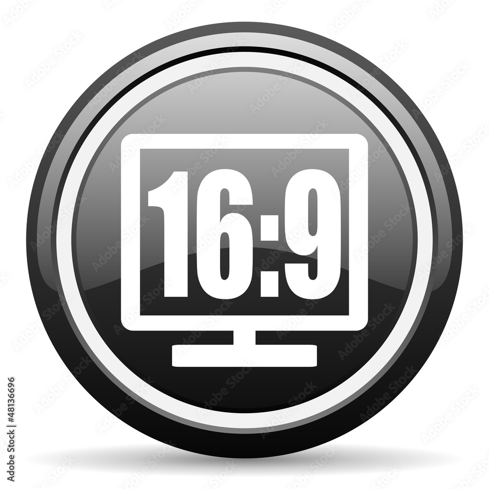 16 9 display black glossy icon on white background 16 9 display black glossy icon on white background