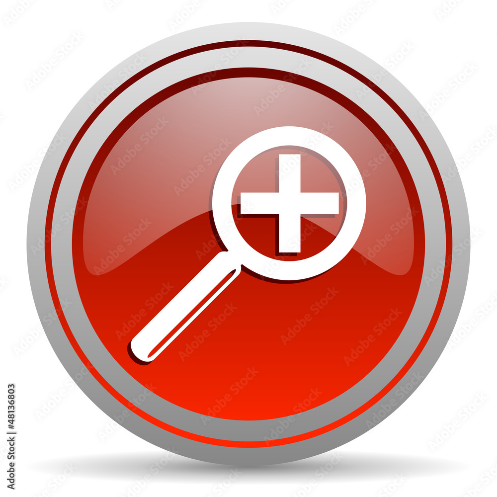 magnification red glossy icon on white background magnification red glossy icon on white background