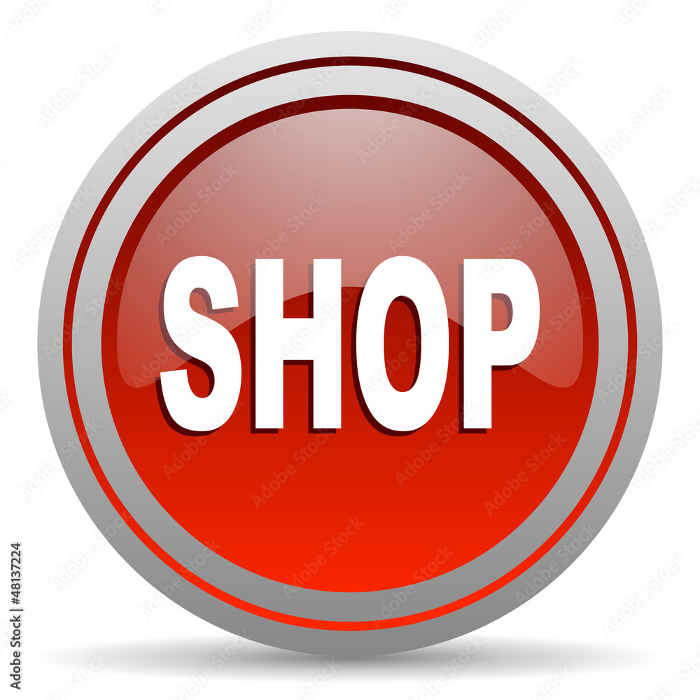 shop red glossy icon on white background shop red glossy icon on white background