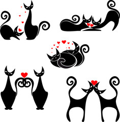 Acrylglasbilder Rot, Schwarz, Weiß set of stylized figures of cats  © oscarmcwhite