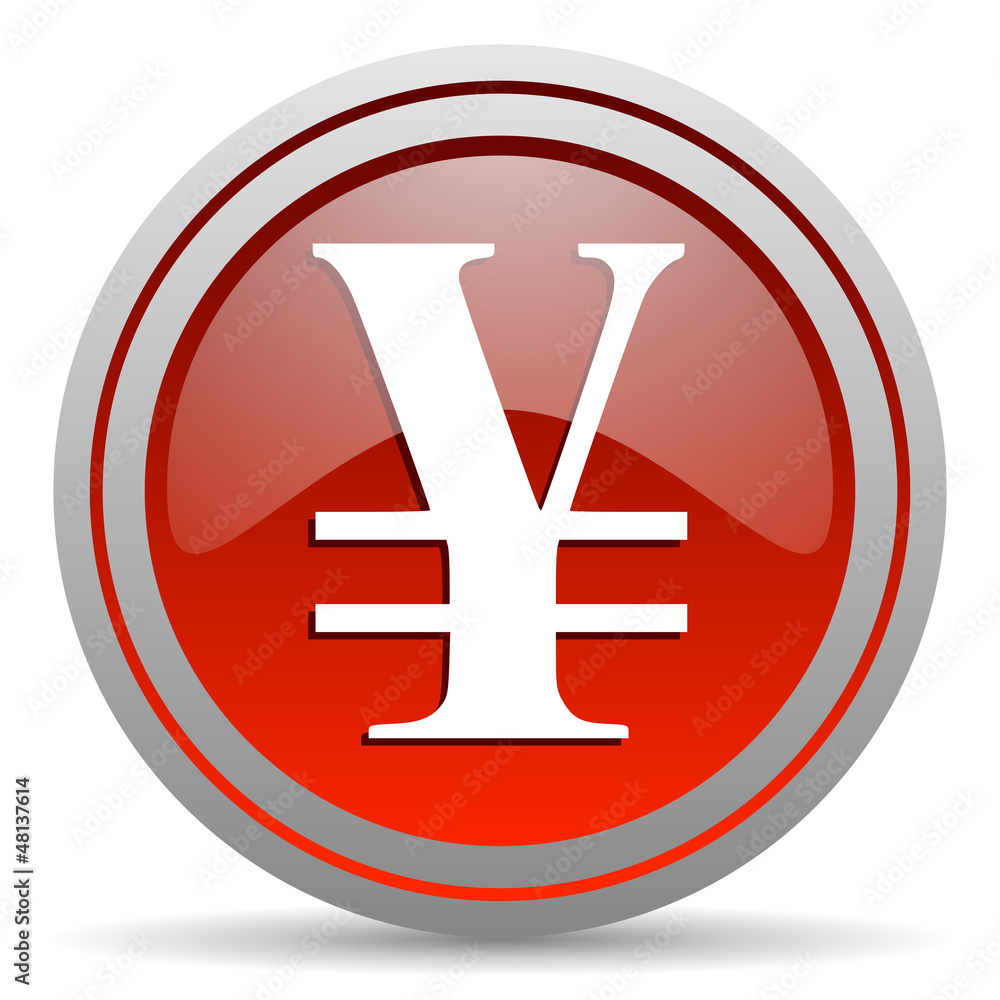 yen red glossy icon on white background yen red glossy icon on white background