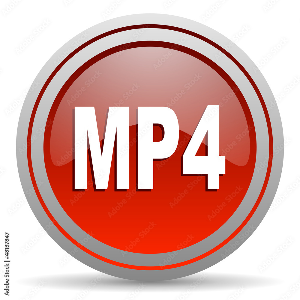 mp4 red glossy icon on white background mp4 red glossy icon on white background