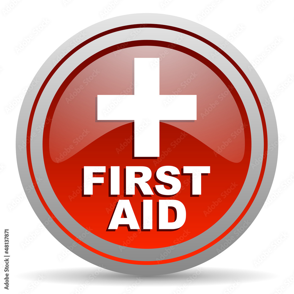 first aid red glossy icon on white background first aid red glossy icon on white background